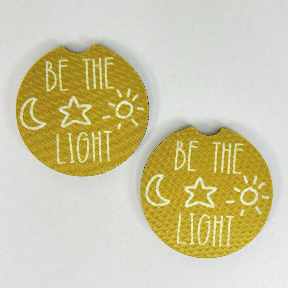Yellow/Mustard “Be The Light” Car Coasters - Set of 2 - Car Accessories
